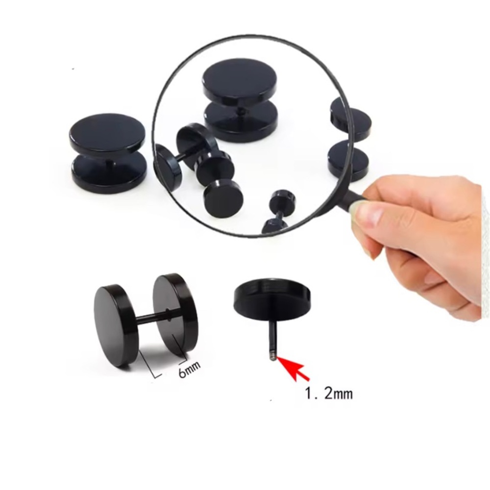 Black Metallic Slick Stud Screw In Black Pill Earrings